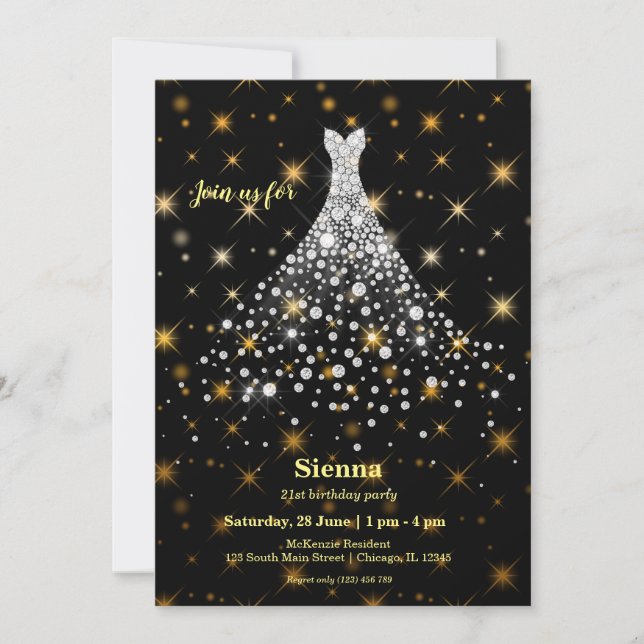 Diamond sparkling gown invitation (Front)