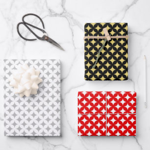 Diamond Star on Black, Red & White Wrapping Paper 