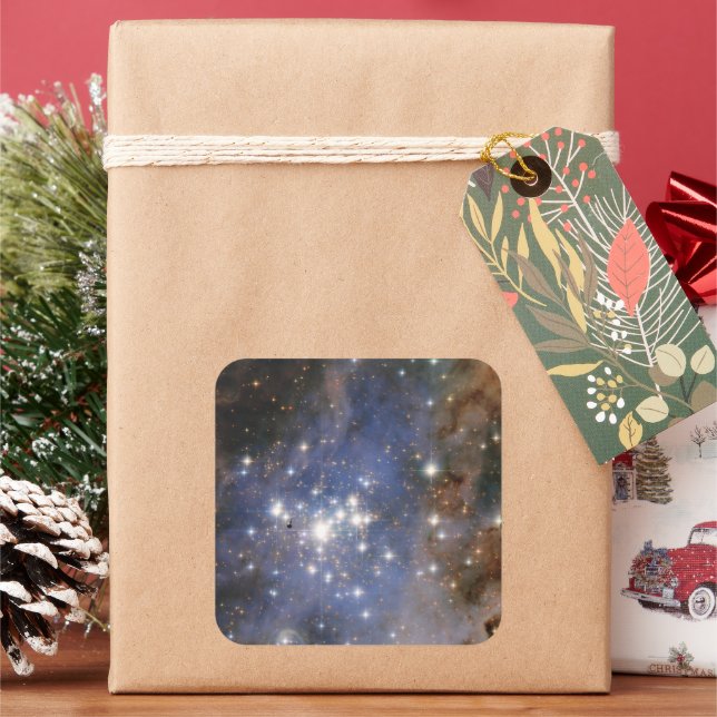 Diamond Stars in Carina Nebula Hubble Space Square Sticker (Holiday)