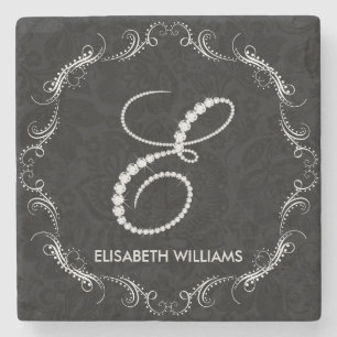 Diamond Studa Letter E Monogram Stone Coaster