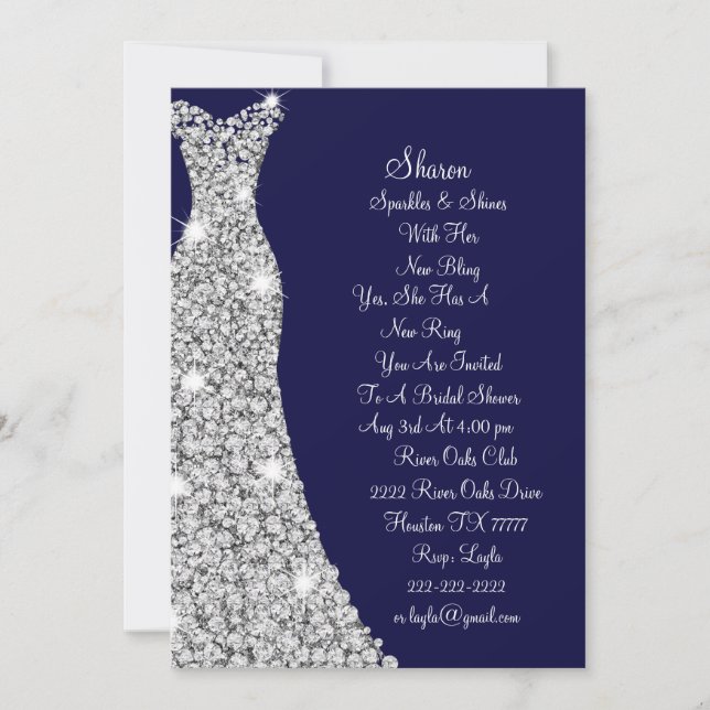 Diamond Studded Wedding Dress Bridal Invitation (Front)
