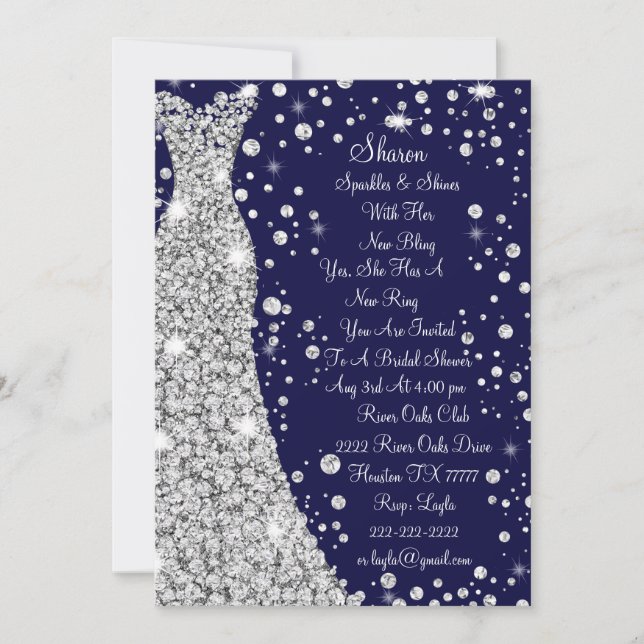 Diamond Studded Wedding Dress Bridal Invitation (Front)