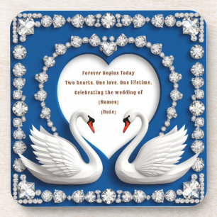Diamond Swan Blue Wedding Love Arch Design Coaster