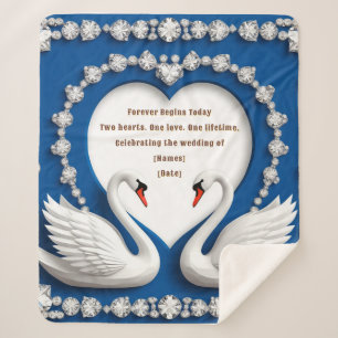 Diamond Swan Blue Wedding Love Arch Design Sherpa Blanket