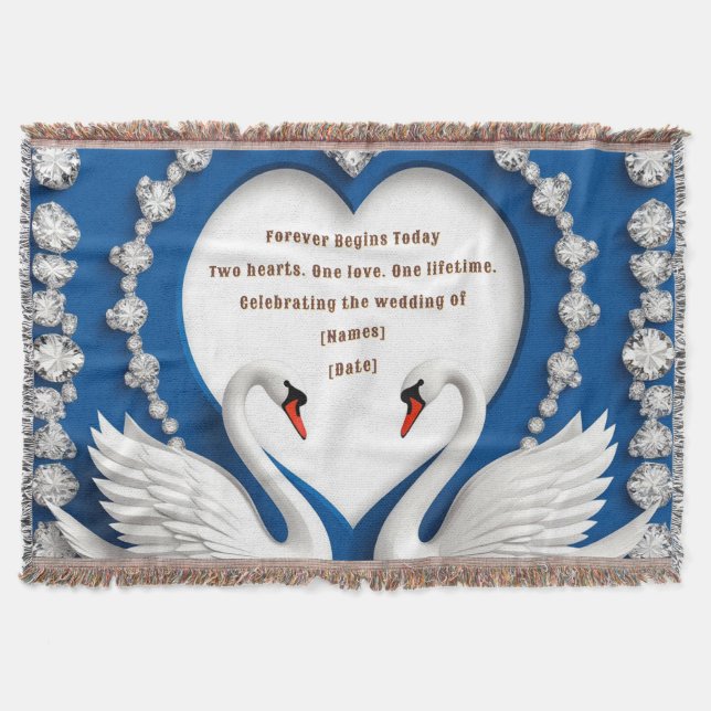 Diamond Swan Blue Wedding Love Arch Design Throw Blanket (Front)