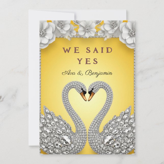 Diamond Swan Pair Luxury Romance Theme Invitation (Front)