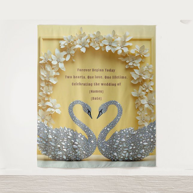 Diamond Swan Wedding Love Arch Design Tapestry (Front)