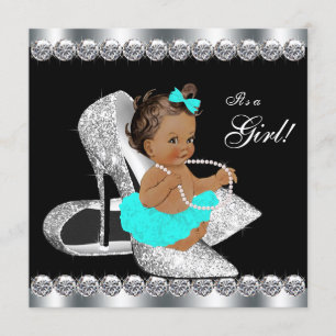 Diamond Teal Blue Black Breakfast Baby Shower Invitation