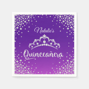 Diamond Tiara Crown Personalised Quinceanera Napkin