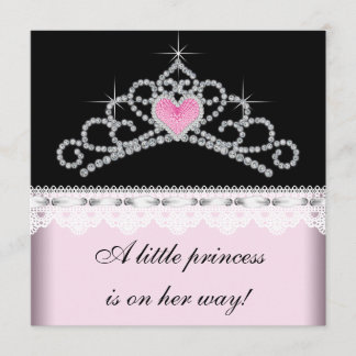 Diamond Tiara Pink Black Princess Baby Shower Invitation