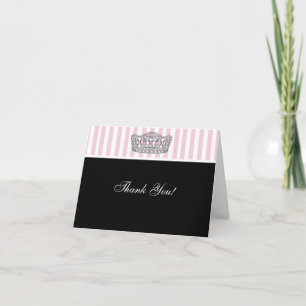 Diamond Tiara Pink Black Princess Thank You Cards
