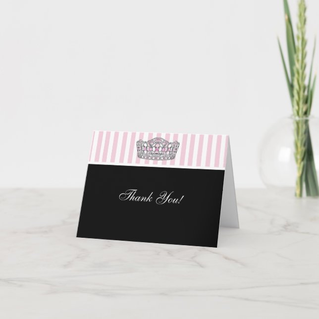Diamond Tiara Pink Black Princess Thank You Cards (Front)
