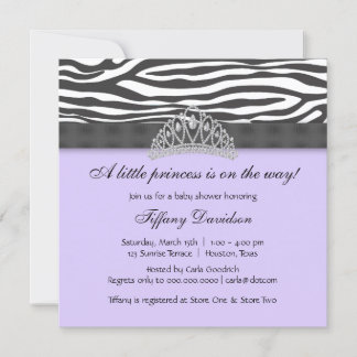 Diamond Tiara Purple Zebra Princess Baby Shower Invitation