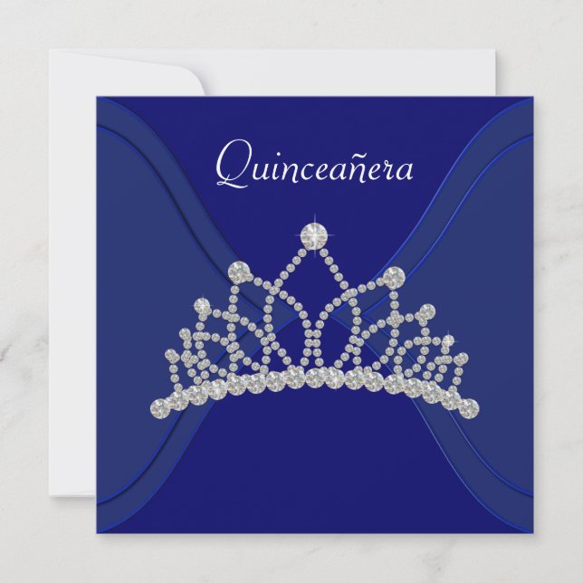 Diamond Tiara Royal Blue Quinceanera Invitations (Front)