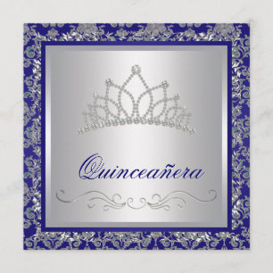 Diamond Tiara Royal Navy Blue Quinceanera Invitation