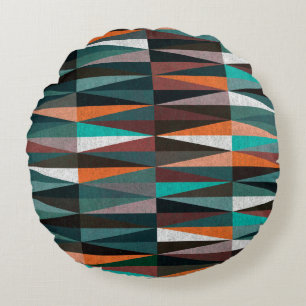 Diamond Tiles: Colourful Floor Mosaic Round Cushion