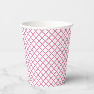 Diamond Trellis Fuchsia Pink - White Paper Cups