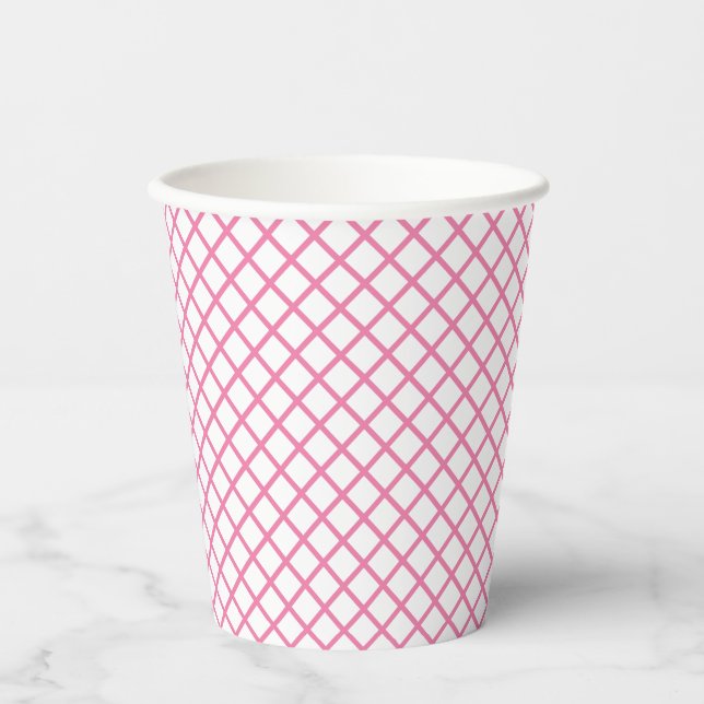 Diamond Trellis Fuchsia Pink - White Paper Cups (Front)
