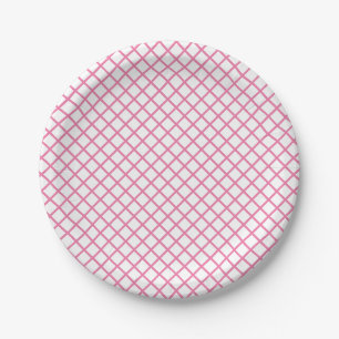 Diamond Trellis Fuchsia Pink - White Paper Plate