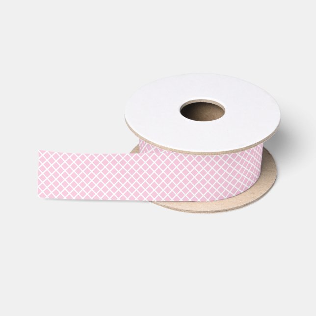 Diamond Trellis White - Light Pink Satin Ribbon (Spool)