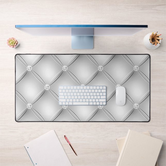 Diamond Tufted Design, Silver Desk Mat (Office 1)