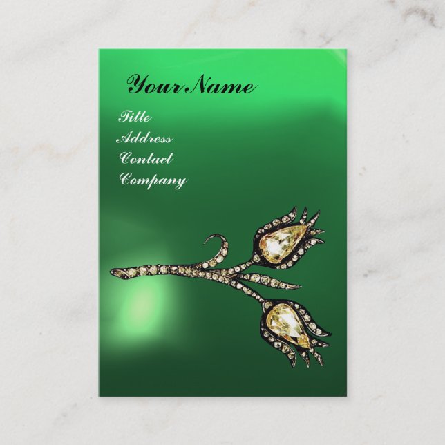 DIAMOND TULIPS MONOGRAM ,Green Jade Business Card (Front)