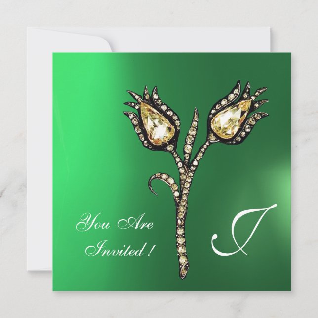 DIAMOND TULIPS MONOGRAM ,Green Jade Invitation (Front)