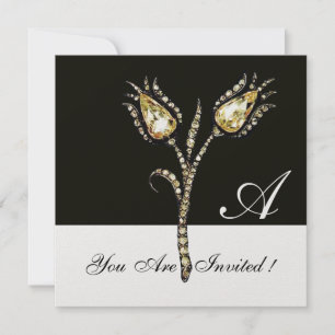 DIAMOND TULIPS MONOGRAM ,Ice Metallic Invitation