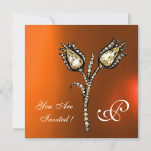 DIAMOND TULIPS MONOGRAM , Yellow Orange Agate Invitation