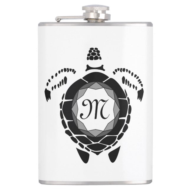 Diamond Turtle Shellback Monogram Hip Flask (Front)