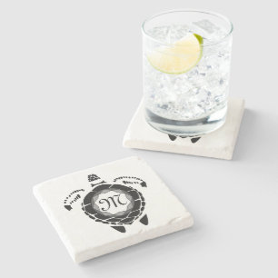 Diamond Turtle Shellback Monogram Stone Coaster