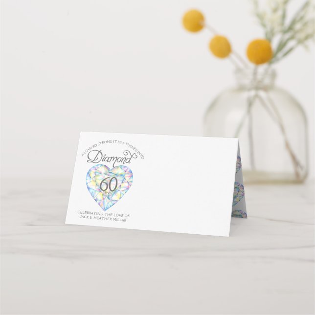 Diamond watercolor 60th wedding event place cards (Front)