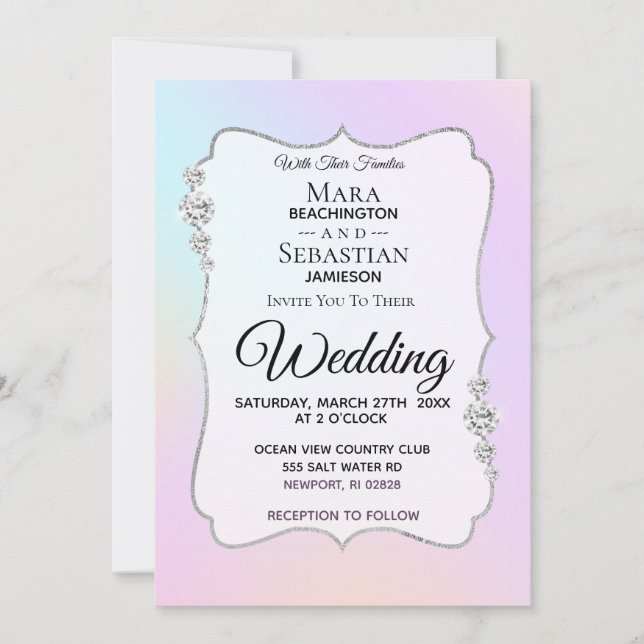 *~* Diamond Watercolor Gradient Pastel  Wedding Invitation (Front)