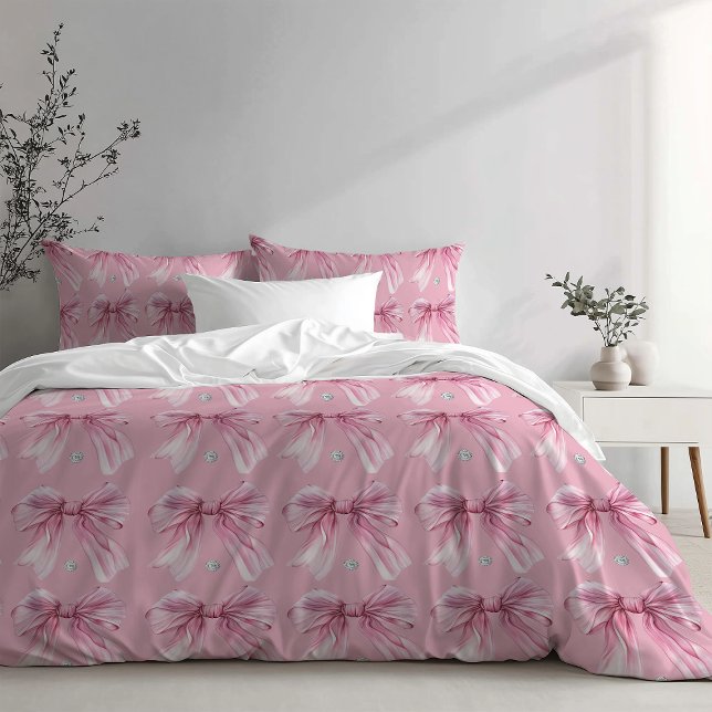 Diamond watercolor Pink Coquette Bow  Pillowcase (Creator Uploaded)