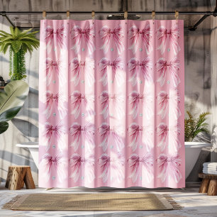 Diamond watercolor Pink Coquette Bow  Shower Curtain