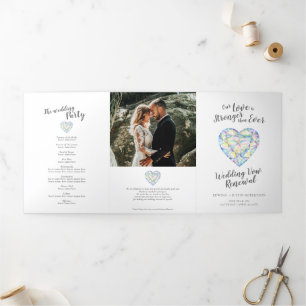 Diamond watercolor wedding vowel renewal two photo Tri-Fold programme