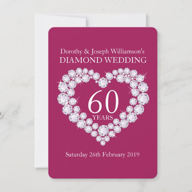 Diamond wedding diamonds heart 60 party invite (Front)