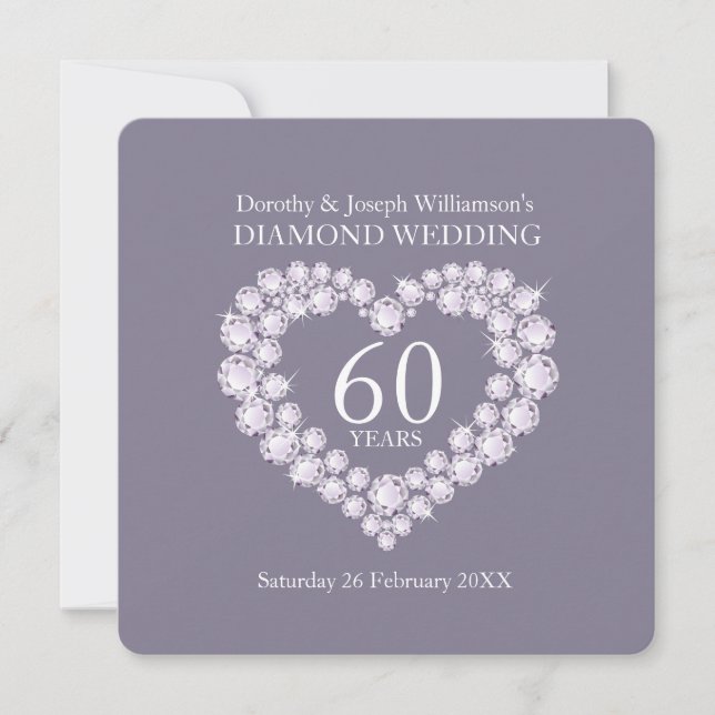Diamond wedding diamonds heart 60 party invite (Front)