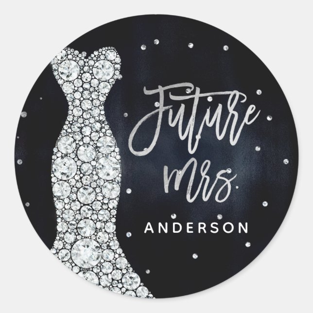 Diamond Wedding Dress Modern Blue Bridal Shower Classic Round Sticker (Front)