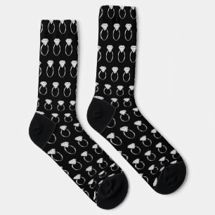 Diamond Wedding Ring Black Pattern Bridal Socks