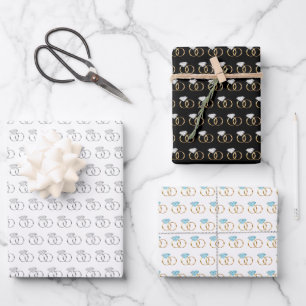 Diamond Wedding Rings Pattern Wrapping Paper Sheet
