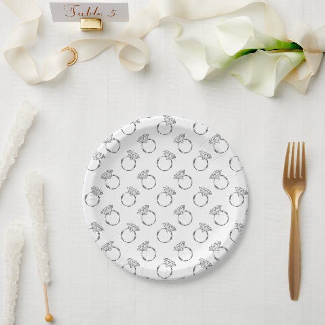Diamond Wedding Rings Silver Pattern Paper Plate (Wedding)