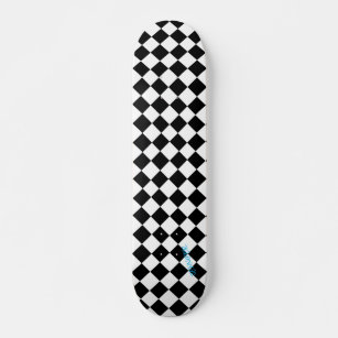 Diamond White & Black Checkers & Name or Text Skateboard
