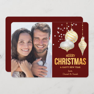 Diamond White Gold Christmas Tree Bulbs Photo Holiday Card