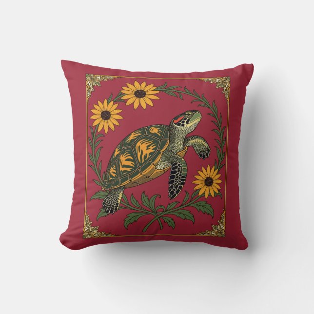 Diamondback Terrapin And Black Eyed Susan Flowers Cushion (Front)