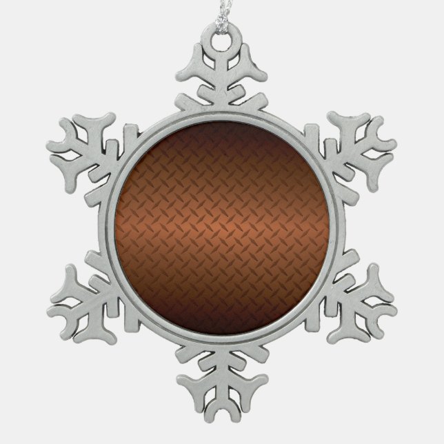 Diamondplate Look Pattern Black to Copper Fade Snowflake Pewter Christmas Ornament (Front)