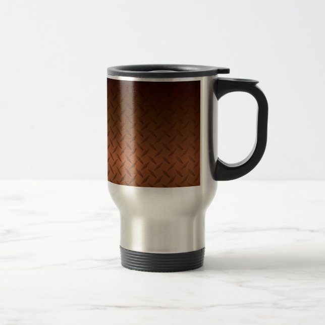 Diamondplate Look Pattern  Black to Copper Fade Travel Mug (Right)