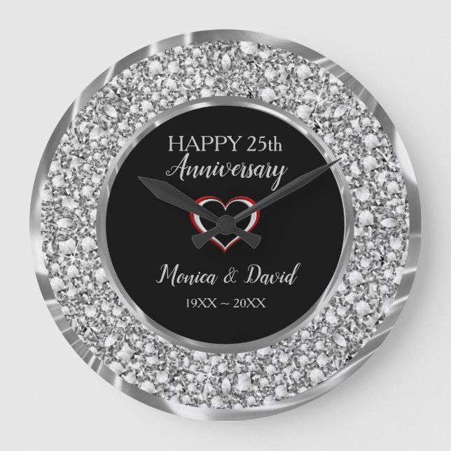 Diamonds 25th Wedding Anniversary Large Clock (Front)