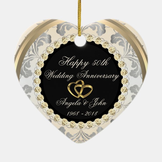 Diamonds 50th Wedding Anniversary Ceramic Tree Decoration (Back)