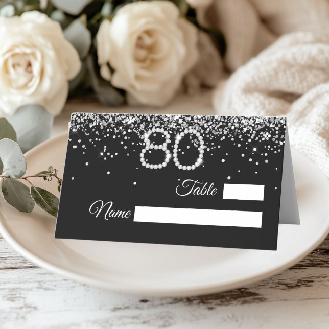 Diamonds 80th Birthday Party Place Card (Diamonds 80th Birthday Place Cards)
